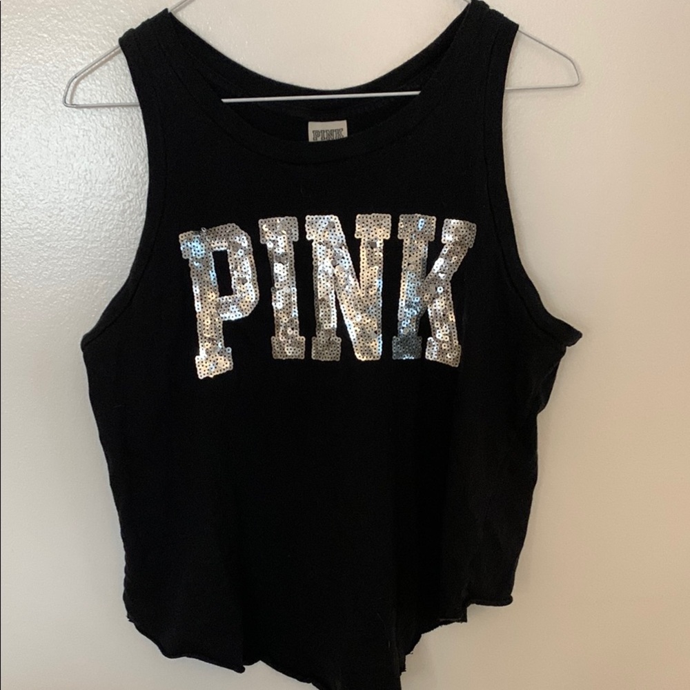 PINK Victoria's Secret Black Sequin Muscle Tee